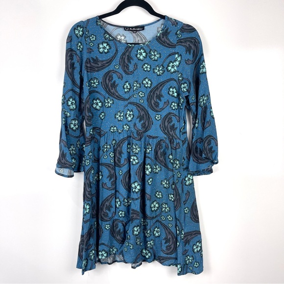 For Love & Lemons x Urban Outfitters Blue Motif Bell Sleeve Mini Dress Size XS - Picture 1 of 8